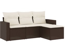 vidaXL - 4-delige - Loungeset - met - kussens - poly - rattan - bruin