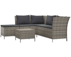 vidaXL - 4-delige - Loungeset - met - kussens - poly - rattan - grijs