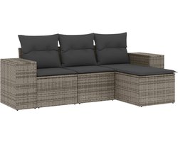 vidaXL - 4-delige - Loungeset - met - kussens - poly - rattan - grijs