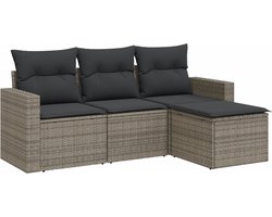 vidaXL - 4-delige - Loungeset - met - kussens - poly - rattan - grijs