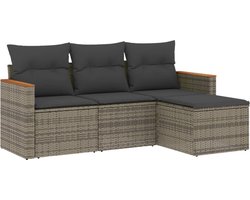 vidaXL - 4-delige - Loungeset - met - kussens - poly - rattan - grijs