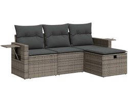 vidaXL - 4-delige - Loungeset - met - kussens - poly - rattan - grijs