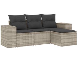vidaXL - 4-delige - Loungeset - met - kussens - poly - rattan - lichtgrijs