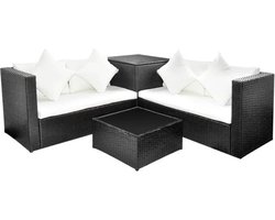 vidaXL - 4-delige - Loungeset - met - kussens - poly - rattan - zwart