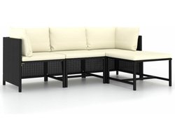 vidaXL - 4-delige - Loungeset - met - kussens - poly - rattan - zwart