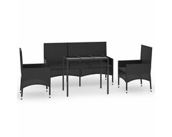 vidaXL - 4-delige - Loungeset - met - kussens - poly - rattan - zwart