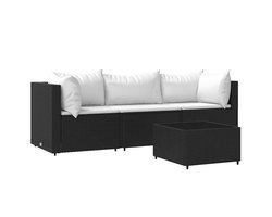 vidaXL - 4-delige - Loungeset - met - kussens - poly - rattan - zwart