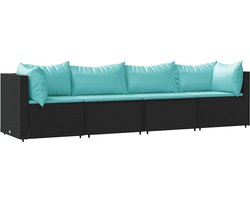 vidaXL - 4-delige - Loungeset - met - kussens - poly - rattan - zwart