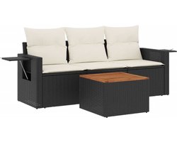 vidaXL - 4-delige - Loungeset - met - kussens - poly - rattan - zwart