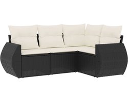 vidaXL - 4-delige - Loungeset - met - kussens - poly - rattan - zwart