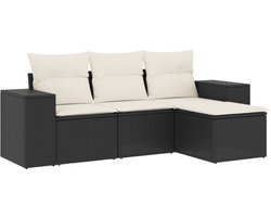 vidaXL - 4-delige - Loungeset - met - kussens - poly - rattan - zwart