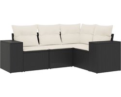 vidaXL - 4-delige - Loungeset - met - kussens - poly - rattan - zwart