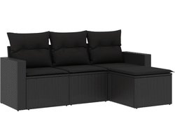 vidaXL - 4-delige - Loungeset - met - kussens - poly - rattan - zwart