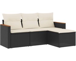 vidaXL - 4-delige - Loungeset - met - kussens - poly - rattan - zwart