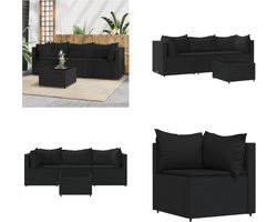 vidaXL 4-delige Loungeset met kussens poly rattan zwart - Loungeset - Loungesets - Tuinset - Rattan Loungeset