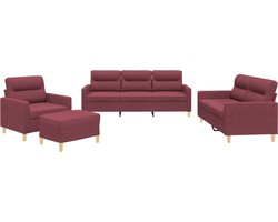 vidaXL - 4-delige - Loungeset - met - kussens - stof - wijnrood