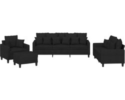 vidaXL - 4-delige - Loungeset - met - kussens - stof - zwart