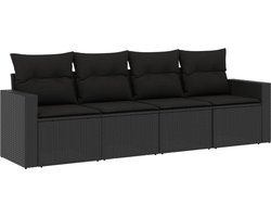 vidaXL 4-delige Loungeset met kussens - Zwart Loungebank - Tuinset - Lounge Set - Buitendecoratie - Tuinmeubels