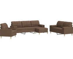 vidaXL - 4-delige - Loungeset - met - voetenbank - en - kussens - stof - bruin