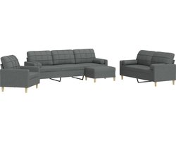 vidaXL - 4-delige - Loungeset - met - voetenbank - en - kussens - stof - donkergrijs
