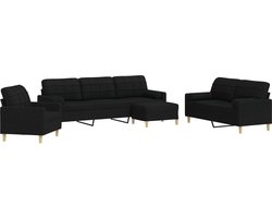 vidaXL - 4-delige - Loungeset - met - voetenbank - en - kussens - stof - zwart