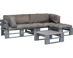 vidaXL - 4-delige - Loungeset - pallet - met - grijze - kussens - hout