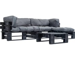 vidaXL - 4-delige - Loungeset - pallet - met - grijze - kussens - hout