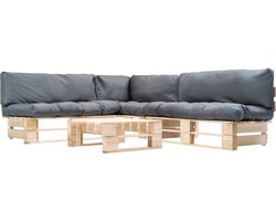 vidaXL - 4-delige - Loungeset - pallet - met - grijze - kussens - hout