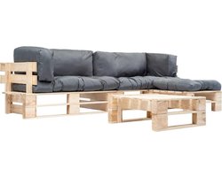 vidaXL - 4-delige - Loungeset - pallet - met - grijze - kussens - hout