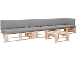 vidaXL - 4-delige - Loungeset - pallet - met - kussens - geïmpregneerd - grenenhout