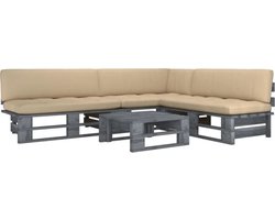 vidaXL - 4-delige - Loungeset - pallet - met - kussens - grijs - geïmpregneerd - hout