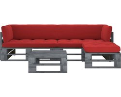 vidaXL - 4-delige - Loungeset - pallet - met - kussens - grijs - geïmpregneerd - hout