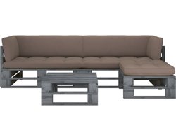 vidaXL - 4-delige - Loungeset - pallet - met - kussens - grijs - geïmpregneerd - hout