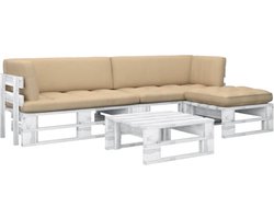 vidaXL - 4-delige - Loungeset - pallet - met - kussens - wit - geïmpregneerd - hout