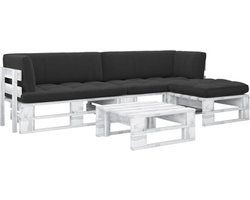 vidaXL - 4-delige - Loungeset - pallet - met - kussens - wit - geïmpregneerd - hout