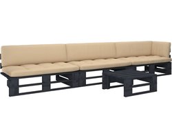 vidaXL - 4-delige - Loungeset - pallet - met - kussens - zwart - geïmpregneerd - hout