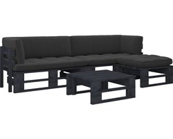 vidaXL - 4-delige - Loungeset - pallet - met - kussens - zwart - geïmpregneerd - hout