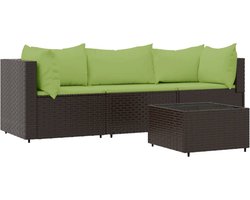 vidaXL 4-delige Loungeset - Poly Rattan - Bruin Loungeset - Tuinmeubelen - Lounge Set - Outdoor Furniture - Patioset - Bruine Loungebank - Wicker Sofa - Kunststof Meubel
