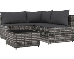 vidaXL 4-delige Loungeset poly rattan grijs Loungeset - Lounge Stoel - Tuinstoel - Outdoor Furniture - Patioset - Garden Sofa - Teak - Kunststof Meubel - Aluminium Meubel - Wicker