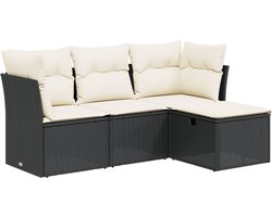 vidaXL 4-delige Loungeset Poly Rattan Zwart Loungeset - Tuinset - Lounge Bank - Buitendecoratie - Outdoor Furniture