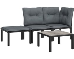 vidaXL 4-delige Loungeset - Rattan Zwart & Grijs Lounge Set - Tuinset - Lounge Bank - Buitendecoratie - Patioset