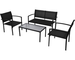 vidaXL - 4-delige - Loungeset - textileen - zwart