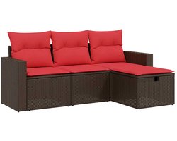 vidaXL - 4-delige - tuinbankset - met - kussens, - bruin - polyrotan