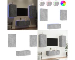 vidaXL 4-delige Tv-wandmeubelset met LED bewerkt hout betongrijs - Tv-wandmeubel - Tv-wandmeubels - Tv-meubel - Televisiemeubel
