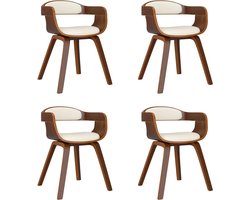 vidaXL 4 Eetkamerstoelen - Crème & Gebogen Hout Eetkamerstoel - Eetkamerstoelen - Krukken - Salontafel - Koffiezetapparaat