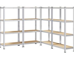 vidaXL 4-laags Opbergrekken - Zilver - Staal & Hout