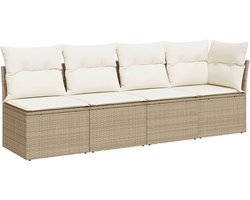vidaXL 4-zits Tuinbank met Kussens Beige Tuinbank - Pe Rattan - Outdoor Furniture - Lounge Set - Tuinset - Vier Persoons Bank - Balkon Meubel