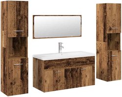 vidaXL - 5-delige - Badkamermeubelset - bewerkt - hout - oud - houtkleurig