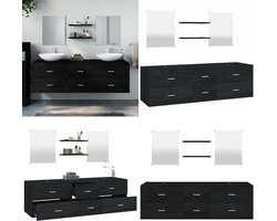 vidaXL 5-delige Badkamermeubelset bewerkt hout zwart - Badkamermeubelset - Badkamermeubelsets - Badkamerset - Wastafelmeubel