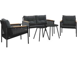 vidaXL - 5-delige - Balkonset - met - kussens - staal - zwart